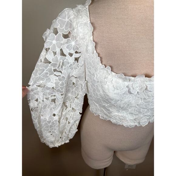 Zimmermann Lola Embroidered Floral Ramie White Puff Sleeve Crop Top Size 8 - Picture 4 of 10